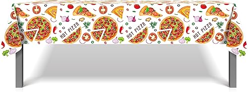 Miniatura 2 de Lide Road Mantel para fiesta de pizza, 2 piezas, con temática de pizza, decoración de fiesta de cumpleaños, cubierta de plástico desechable para