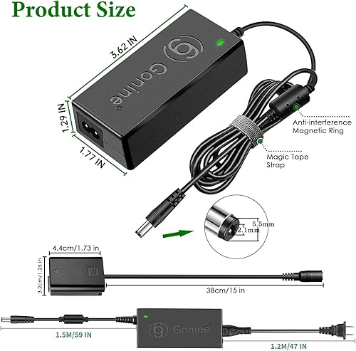 Miniatura 9 de Gonine AC-PW20 ZV-E10 Fuente de alimentación continua A6400 NP-FW50 Batería ficticia ACPW20 Kit adaptador de CA para Sony Alpha A6000 A5100 A6100