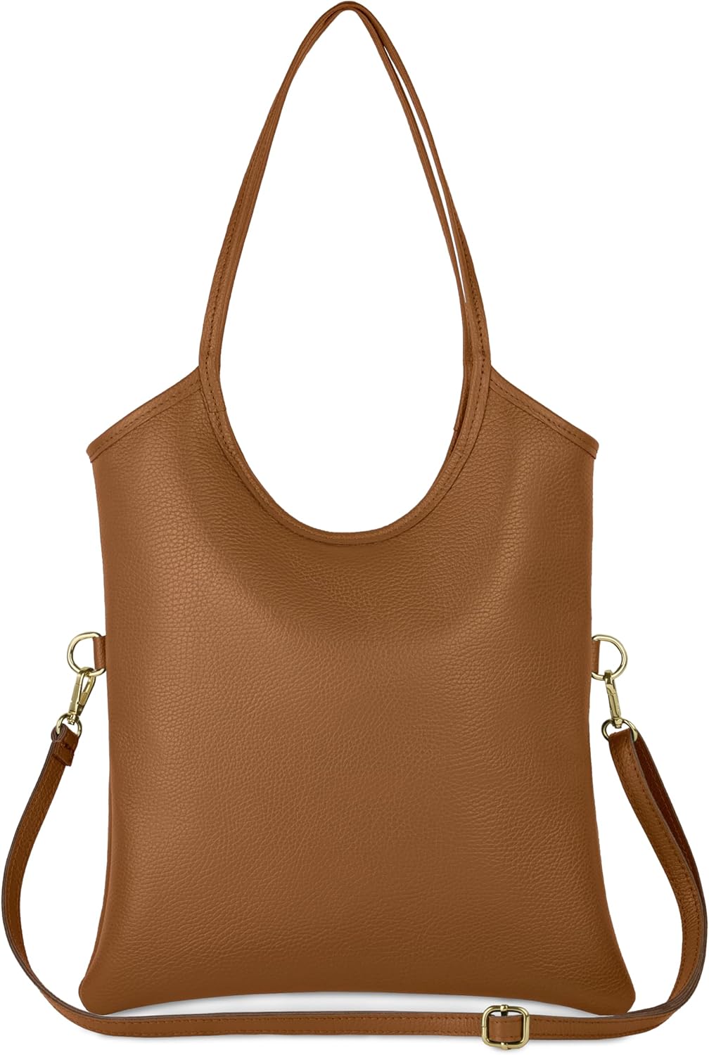 Italian Calf Leather Tote Bag for Women with Zipper & Adjustable Strap | Medium Pebbled Soft Shoulder Handbag