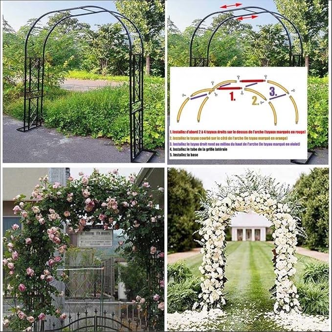 Arche de jardin réglable en métal lourd pour treillis durable noir - 3