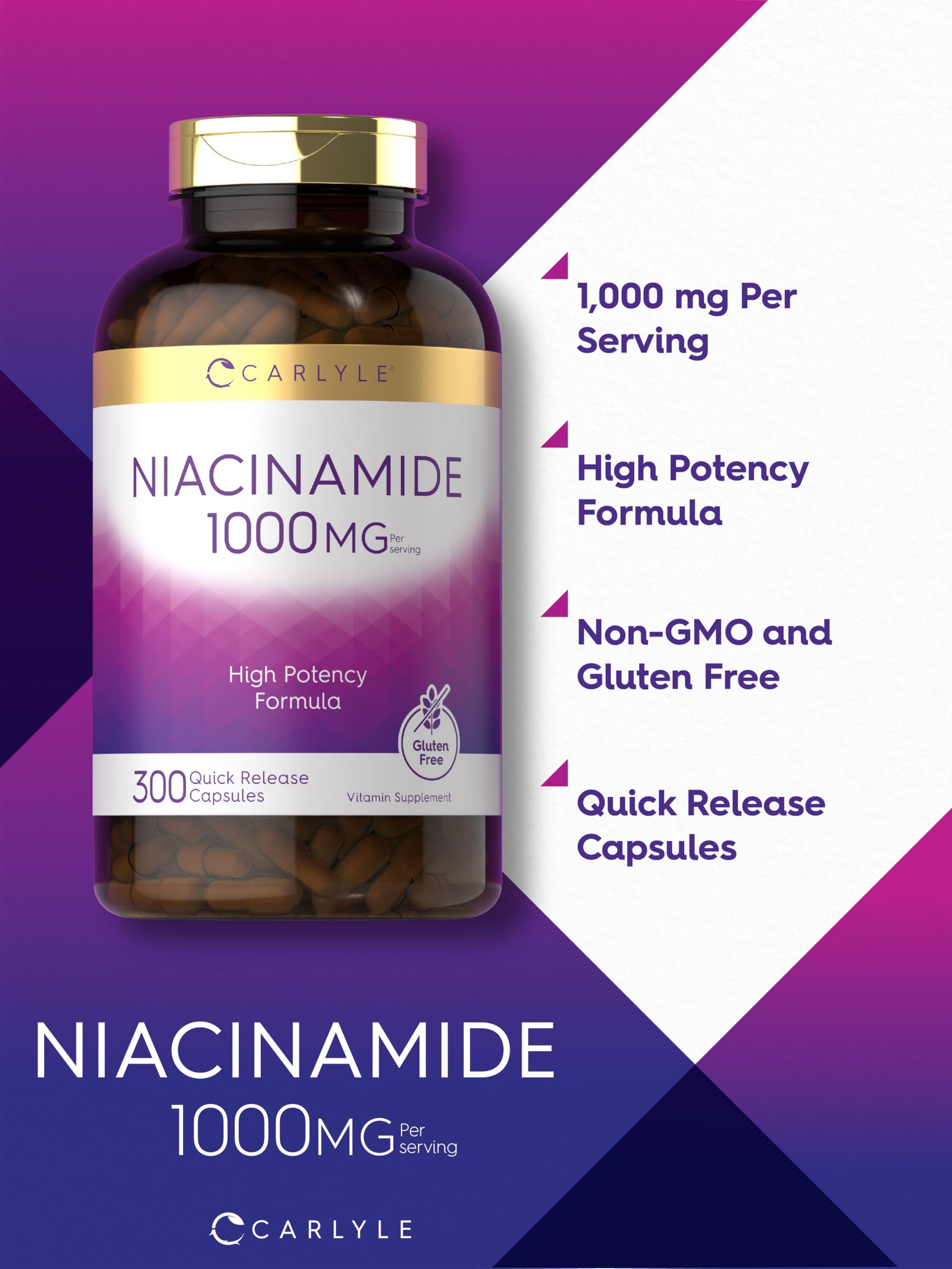 Carlyle Niacinamide 1000 mg | 300 Capsules | High Potency Formula — Amazon image 4