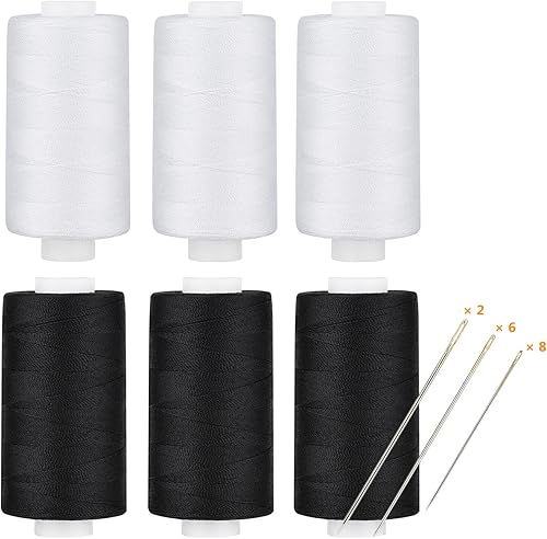Miniatura 23 de Simthread - Hilo multiusos de poliéster 400 yardas cada uno (1 blanco y 1 negro)