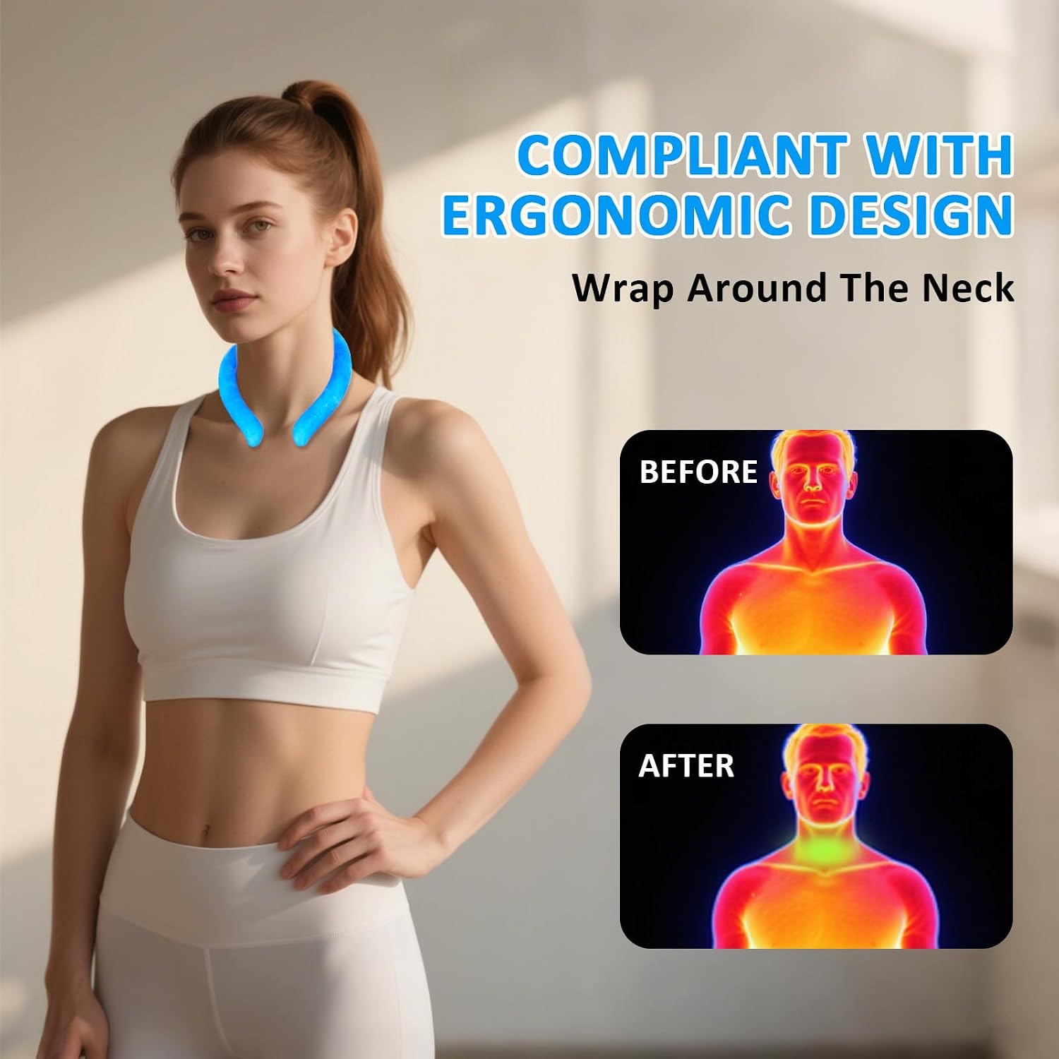 Neck Cooling Tube with Cold Insulated Bag,Reusable 18℃/64℉ Ice Neck Ring Wearable Body Cooler Products for Summer（Dark Blue） image 5