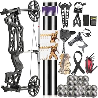 PYMUST Dual-use Compound Bow Set 40-65lbs Adjustable Left/Right Hand Shooting Steel Ball and Arrow Archery Hunting Target Practice