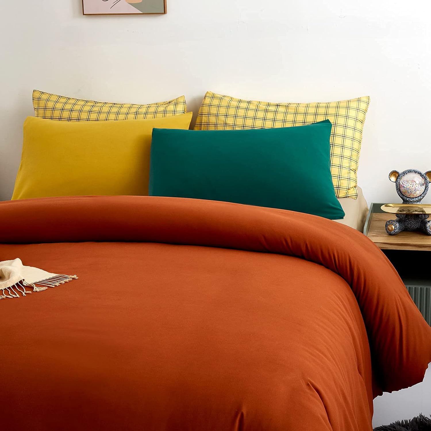 KAREVER Rust Comforter Sets King Pure Burnt Orange Caramel Color Rust Bedding Set 3 Pieces Women Men Lightweight Solid Burnt Orange Color Rust Blanket Comforter Sets : Everything Else