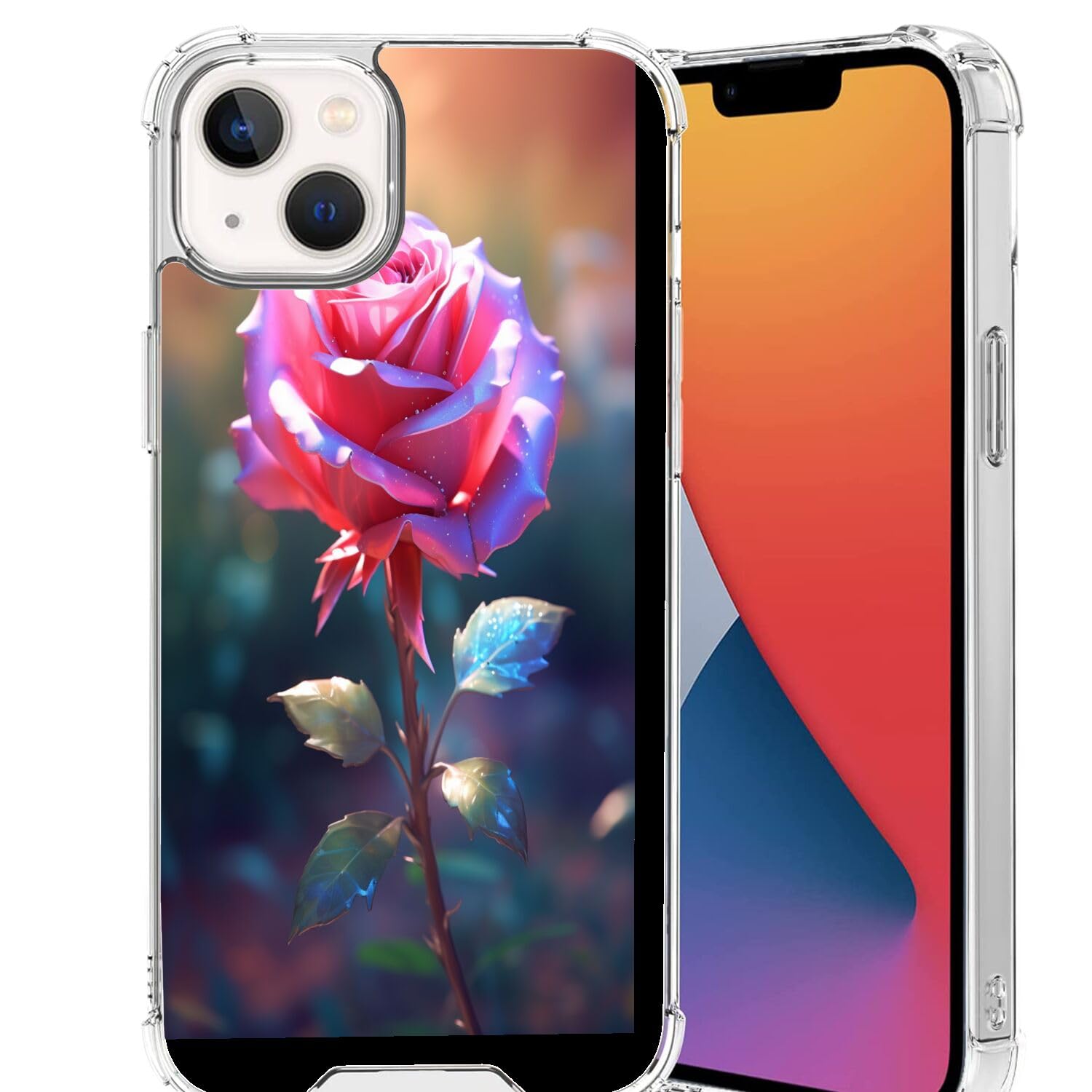 DAFEITransparent Phone Case for iPhone 14 with Rose Flower-aa884 Pattern Clear Four-Corner Airbag Reinforced Anti-Scratch and Shock-Proof Protective Phone Cover