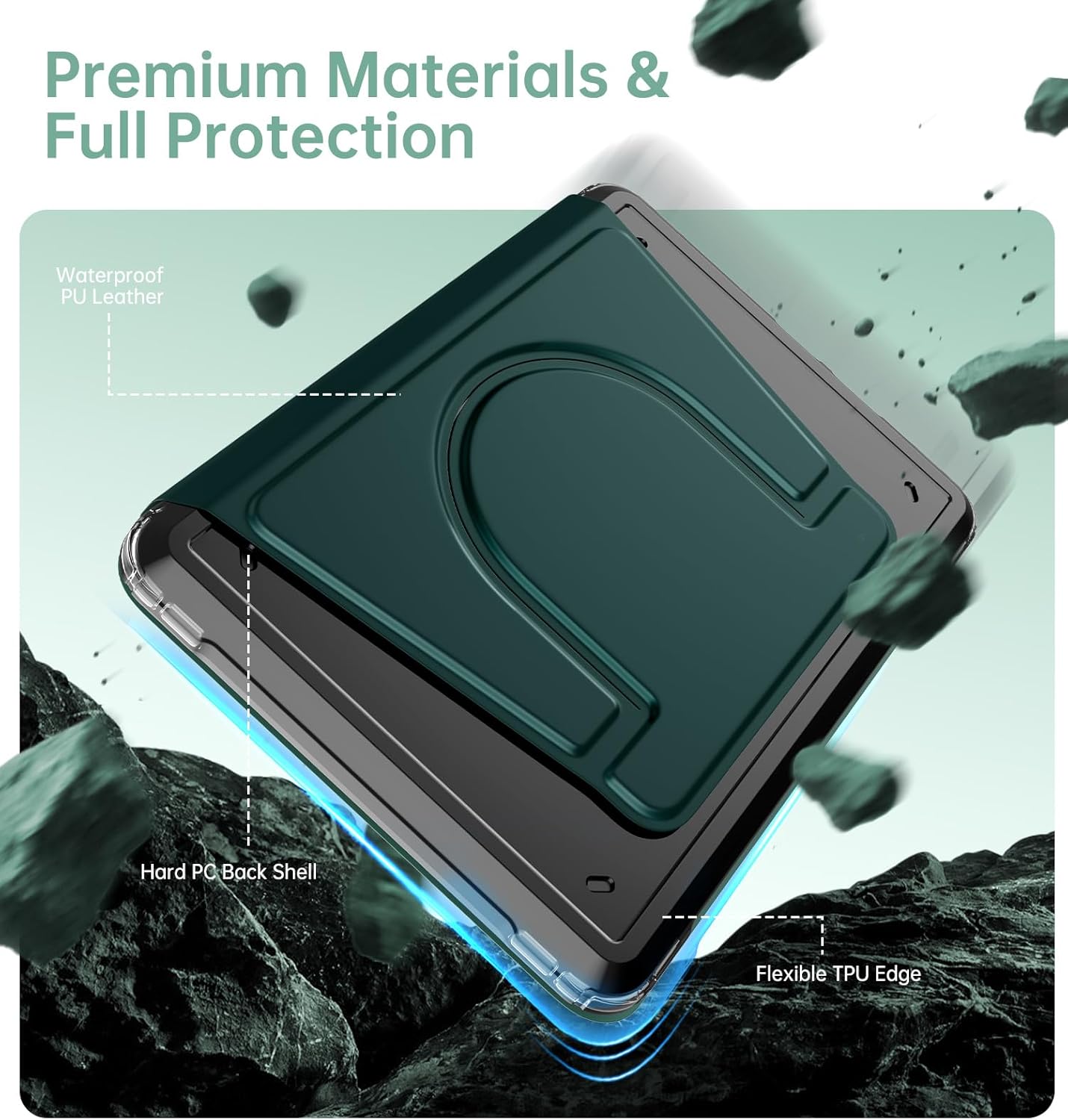 MoKo 360° Rotating Case for 6" All-New Kindle (11th Generation-2024/2022 Release), Clear Back Detachable Magnetic Protective Adjustable Stand Cover with Auto Wake/Sleep, Midnight Green