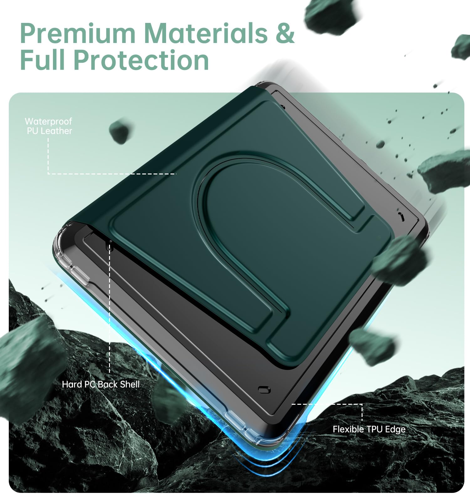 MoKo 360° Rotating Case for 6" All-New Kindle (11th Generation-2024/2022 Release), Clear Back Detachable Magnetic Protective Adjustable Stand Cover with Auto Wake/Sleep, Midnight Green — view 6