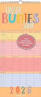 Alpha Edition - Unser buntes Jahr - 5 Spalten - Familienplaner Kalender 2026 – Familienkalender 20x45 cm – Bunter Terminkalender für Familienorganisation – Feiertage (DE/AT/CH)