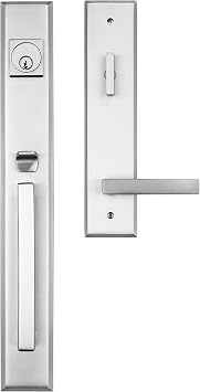 Rockwell Security Premium Lumina Delta Lever Entry Door Handle Set Brushed Nickel Finish Fits 5-1/2 Inch Double Bore Doors with Adjustable Bottom Screw Hole