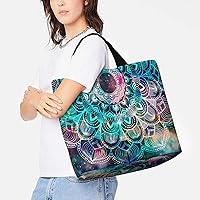 Vista 6 de Bolsas de comestibles reutilizables, bolsas de compras plegables con asas, bolsa de comestibles resistente para comestibles, estampado de mandala