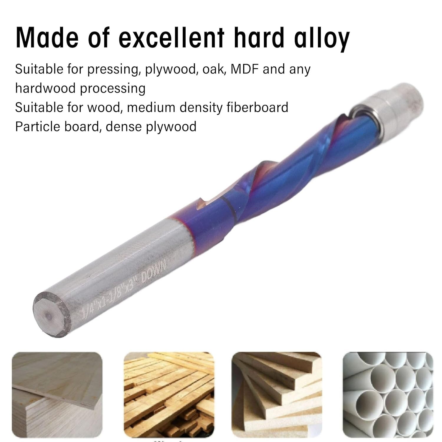 Flush Trim Bit Up Cutter Shank CNC Spiral 0.25 Inch Router Bit Solid Carbide with Bearing for Woodworking Trimming Finishing