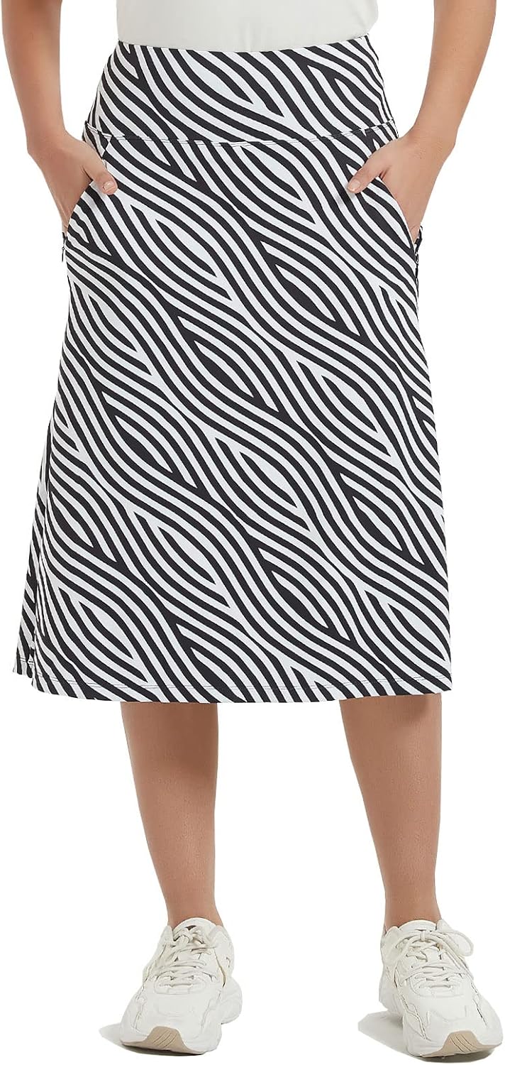 NOOYME 28" Skorts for Women with 3 Pockets Modest Knee Length Athletic Midi Skirts