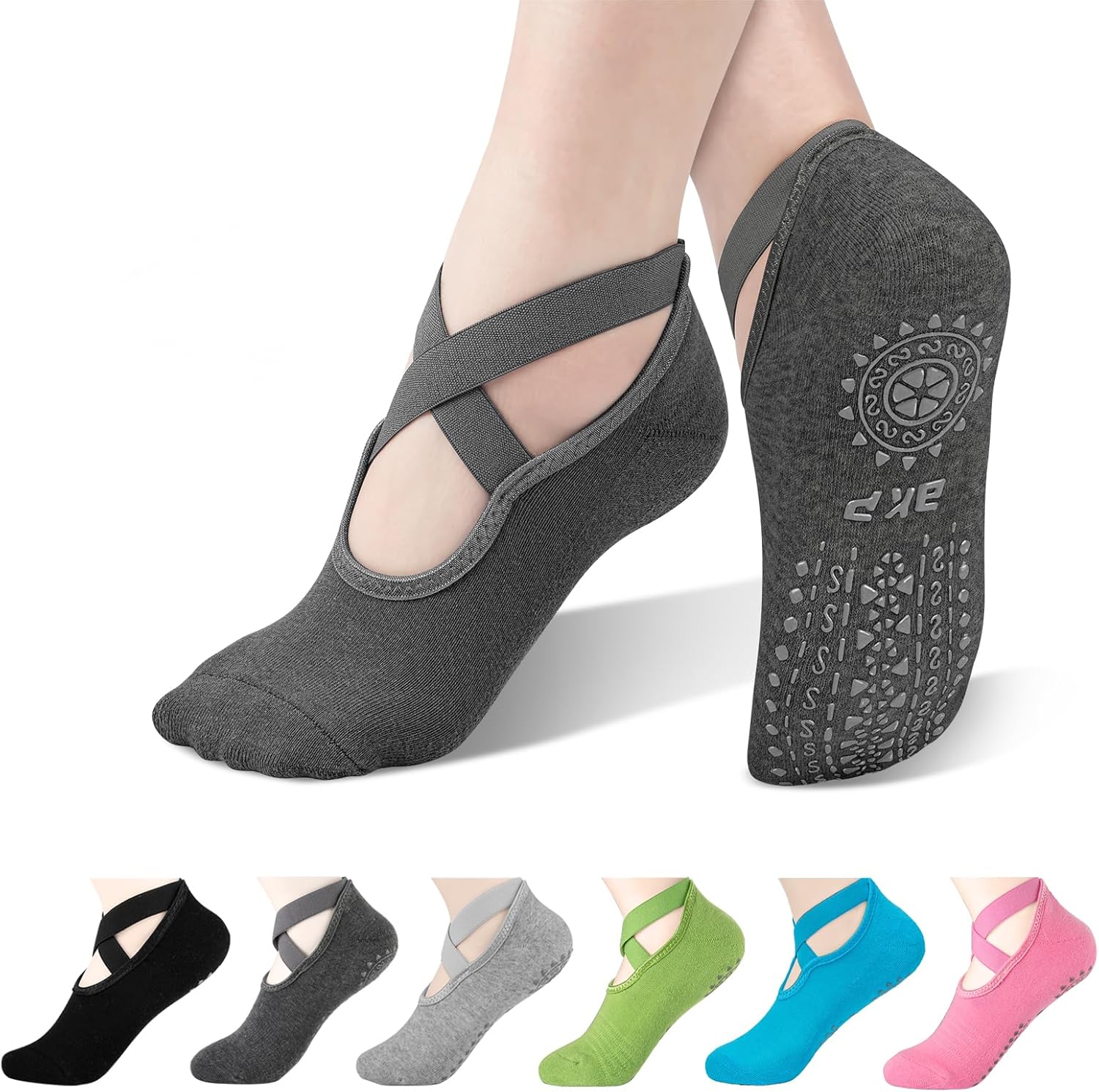 BKP Yoga socks for women 6 Pairs,Pilates socks with Grips for women,Non slip socks for Ballet,Dance,Home,Barefoot BKP Yoga socks for women 6 Pairs,Pilates socks with Grips for women,Non slip socks for Ballet,Dance,Home,Barefoot