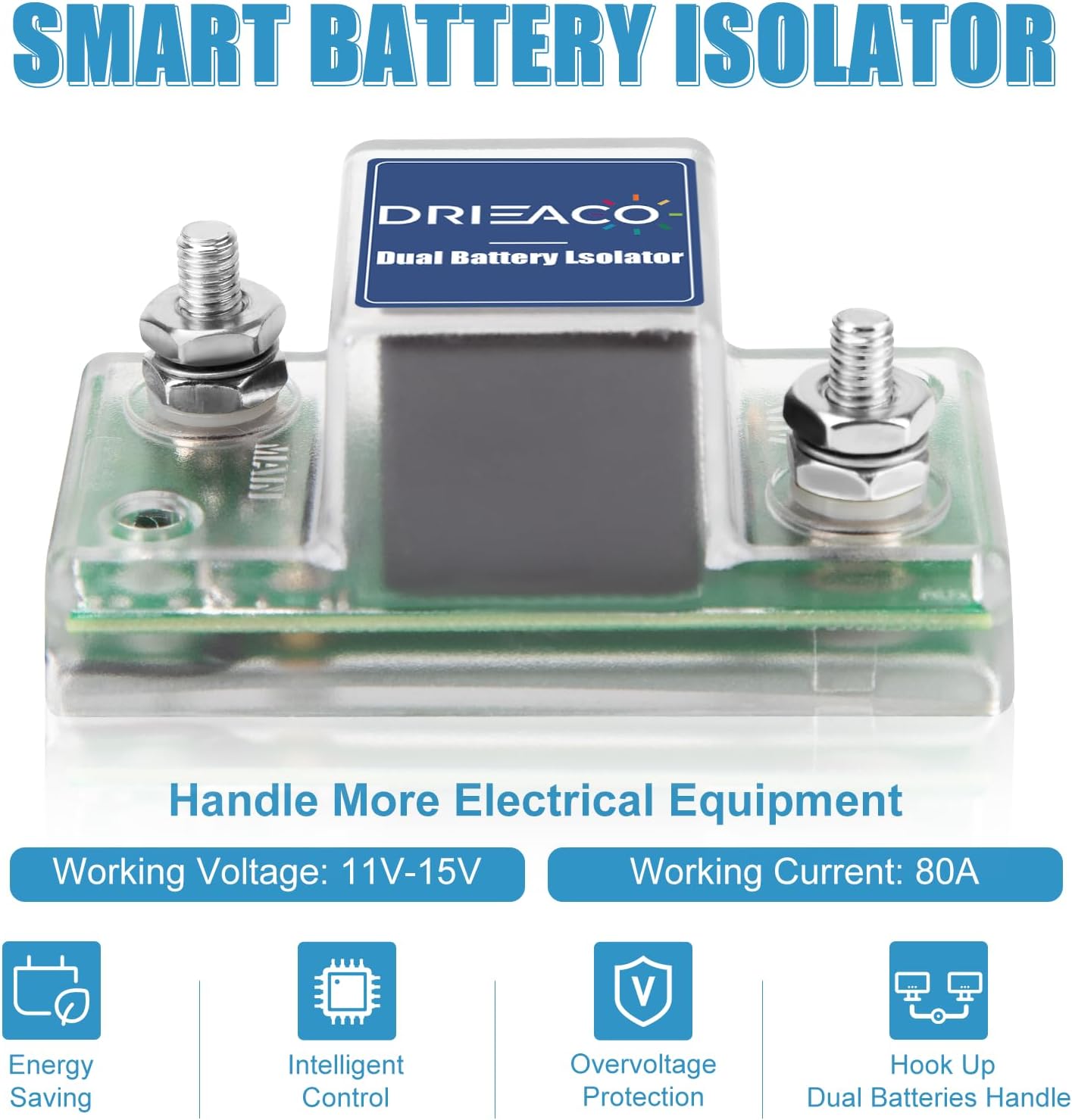 Battery Isolator 12V, Universal Smart Dual Battery Isolator Kit Fit for UTV ATV RV Car Motorcycle Boat Golf Cart Can-Am Polaris Jeep Truck Tractor Accessories, Not Fit Lithium Batteries