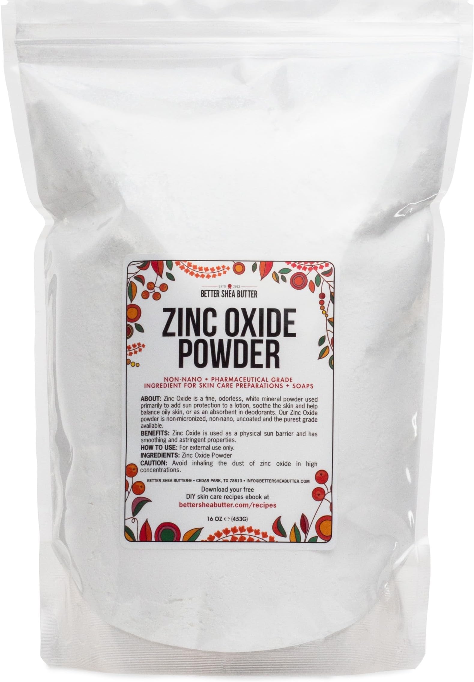 Better Shea Butter Uncoated & Non-Nano Zinc Oxide Powder for DIY (1lbs)