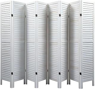 Generic Sycamore Wood 8 Panel Screen Folding Louvered Room Divider Old White