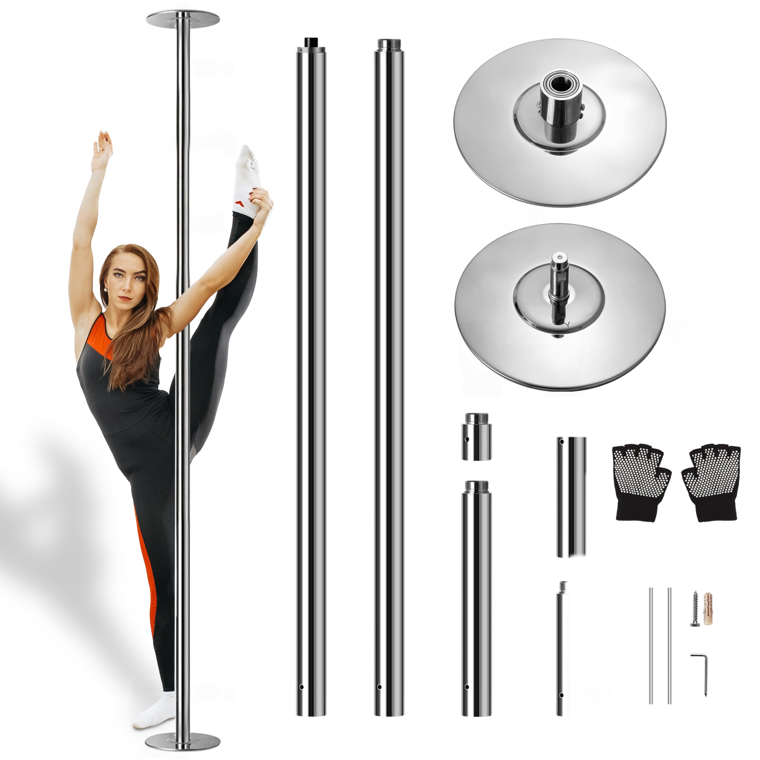 SereneLife Professional Upgrade Spinning Dance Pole - Portable & Removable Stripper Fitness Pole, Adjustable & Smooth Connection, Great for Training & Exercise SLDPS