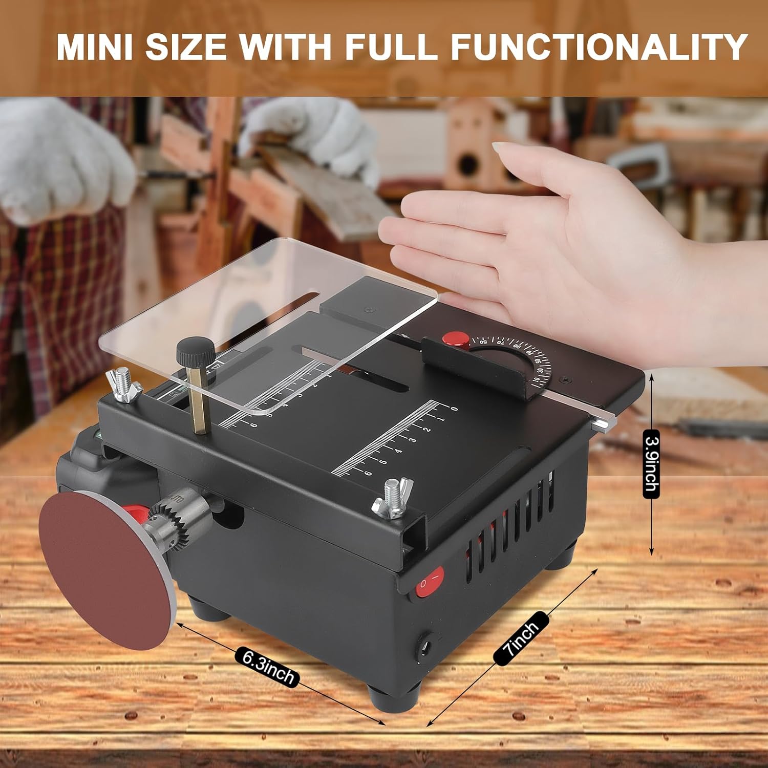 Mini Table Saw, Rechargeable Multi functional Portable Adjustable | Cutting | Sanding | Engraving | Drilling | All-in-One Machine, Precision Table Saw 7 Levels of Speed Adjustment