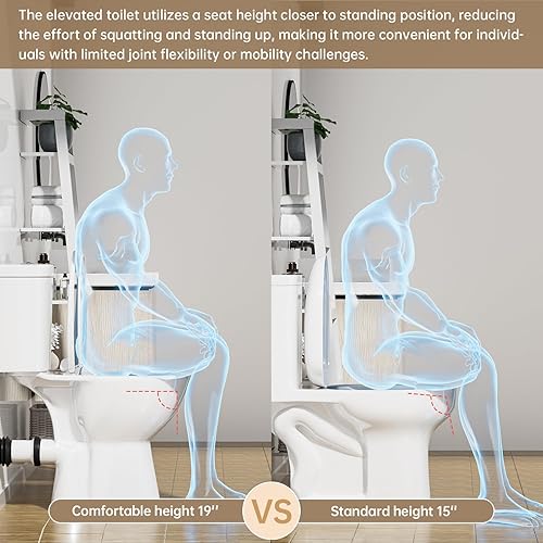 Miniatura 5 de SUPERFLO Inodoro alto alargado de 18 pulgadas de alto con doble descarga y cierre suave, inodoro de salida trasero con tanque de 0.81.28 GPF,