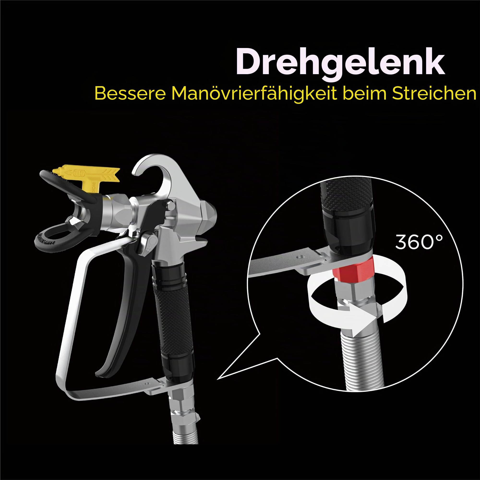 InoKraft Airless-Farbspritzpistole Hochdruck 3600 PSI mit umkehrbarer Düsenspitze Drehgelenk für Airless-Farbspritzgeräte MaXpray M1 & M3, Farbspritzgerät Zubehör