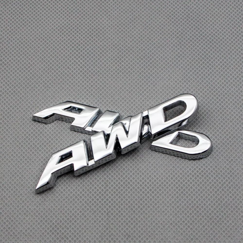 2pcs Metal Small AWD Emblem All Wheel Drive Logo Side Tailgate Wing 4wd Badge (Silver)