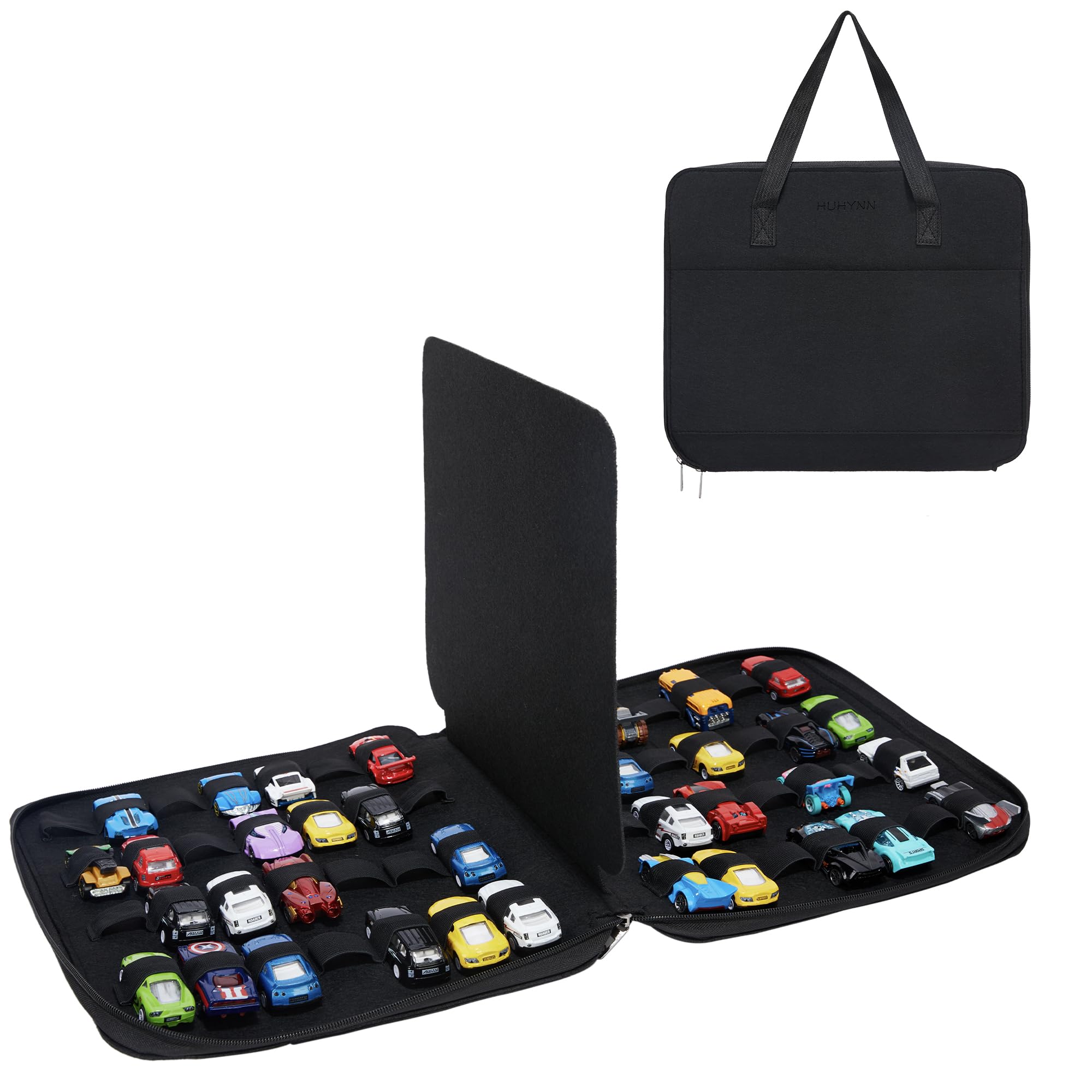 HUHYNN Toy Car Storage Organizer Case for 56 Hot Wheels, Matchbox Cars, Portable Storage Case with 56 Slots for Hot Wheels, Bag Only (Black)