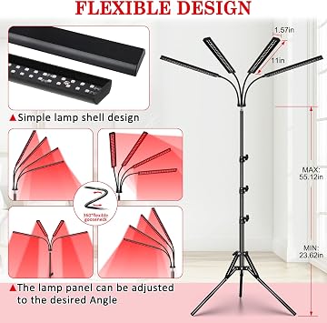 SAVILER Red Light Therapy Lamp for Face and Body, 4-Head Light Therapy Device with Adjustable Stand, 3-in-1 Chip 660nm Red Light & 850nm Near Infrared Light for Skin Care, Muscle Comfort, Home Use