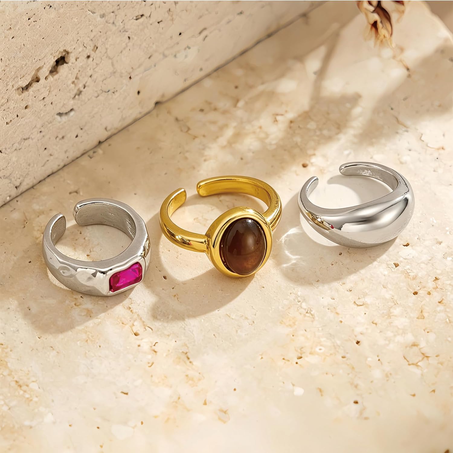 Atiptu 3Pcs Toe Rings for Women Non Tarnish 14K Gold/Silver Plated Adjustable Toe Band Knuckle Ring Vintage Style Colorful Rhinestone Open Foot Rings Dainty Summer Beach Foot Jewelry