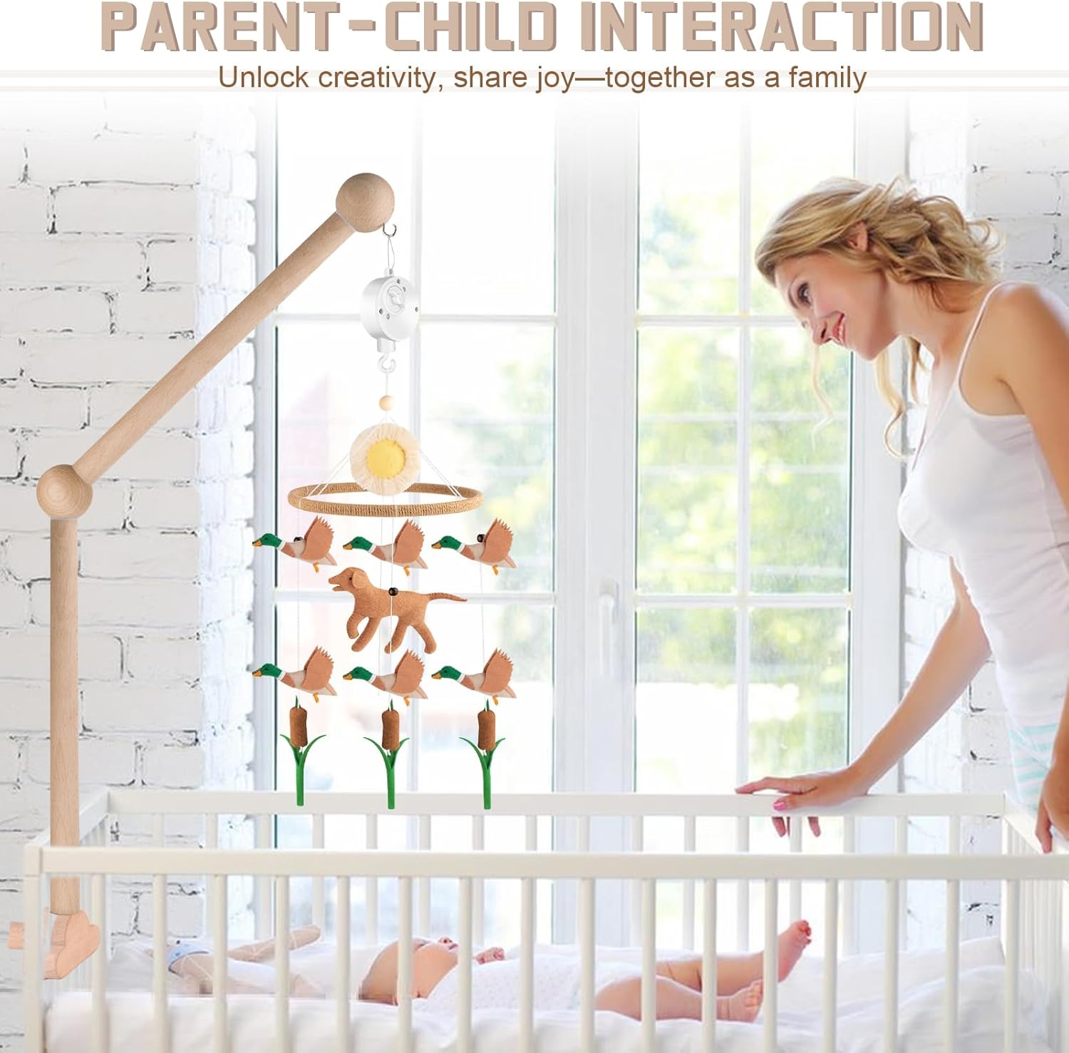 Crib Mobile Arm with Rotating Music Box, Wooden Mobile Holder for Crib, 23 Inch Baby Mobile Arm for Infant Bedroom Hanging