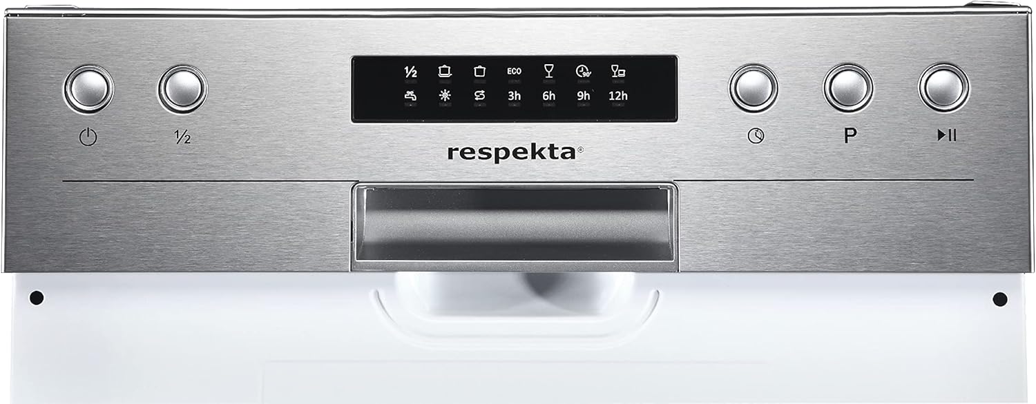 Respekta Katha GSP45TIDM - Lavastoviglie 45 cm, parzialmente integrate, con protezione antitraboccamento e preselezione del tempo di avviamento, 9 coperte, piedini regolabili in altezza [Classe di efficienza energetica E]