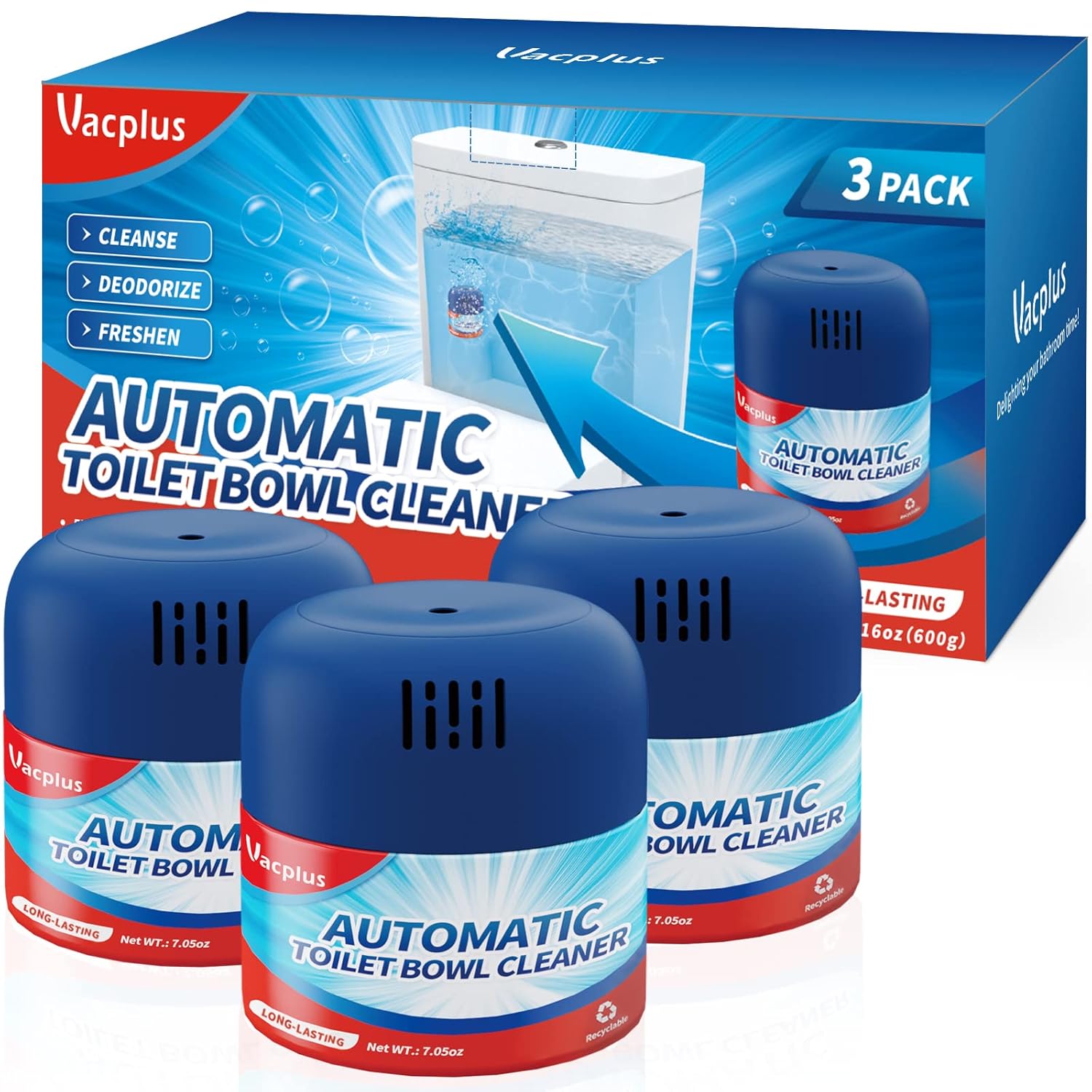 Vacplus Toilet Bowl Cleaners - 3 Pack Automatic Long-Lasting Toilet Cleaner Bottles Easy-to-Use Powerful Cleaning