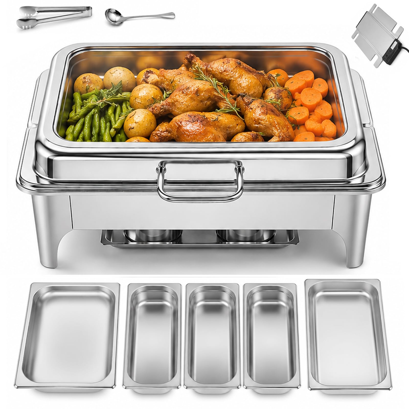 TYH Scaldavivande Elettrici, Scaldavivande Elettrici per Buffet, con Controllo della Temperatura Regolabile, Diverse Opzioni di Vaschette per Alimenti, con Coperchio Trasparente
