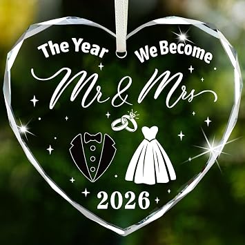 DPKOW Wedding Gifts for Couples 2026, Mr and Mrs Gifts Crystal Ornament