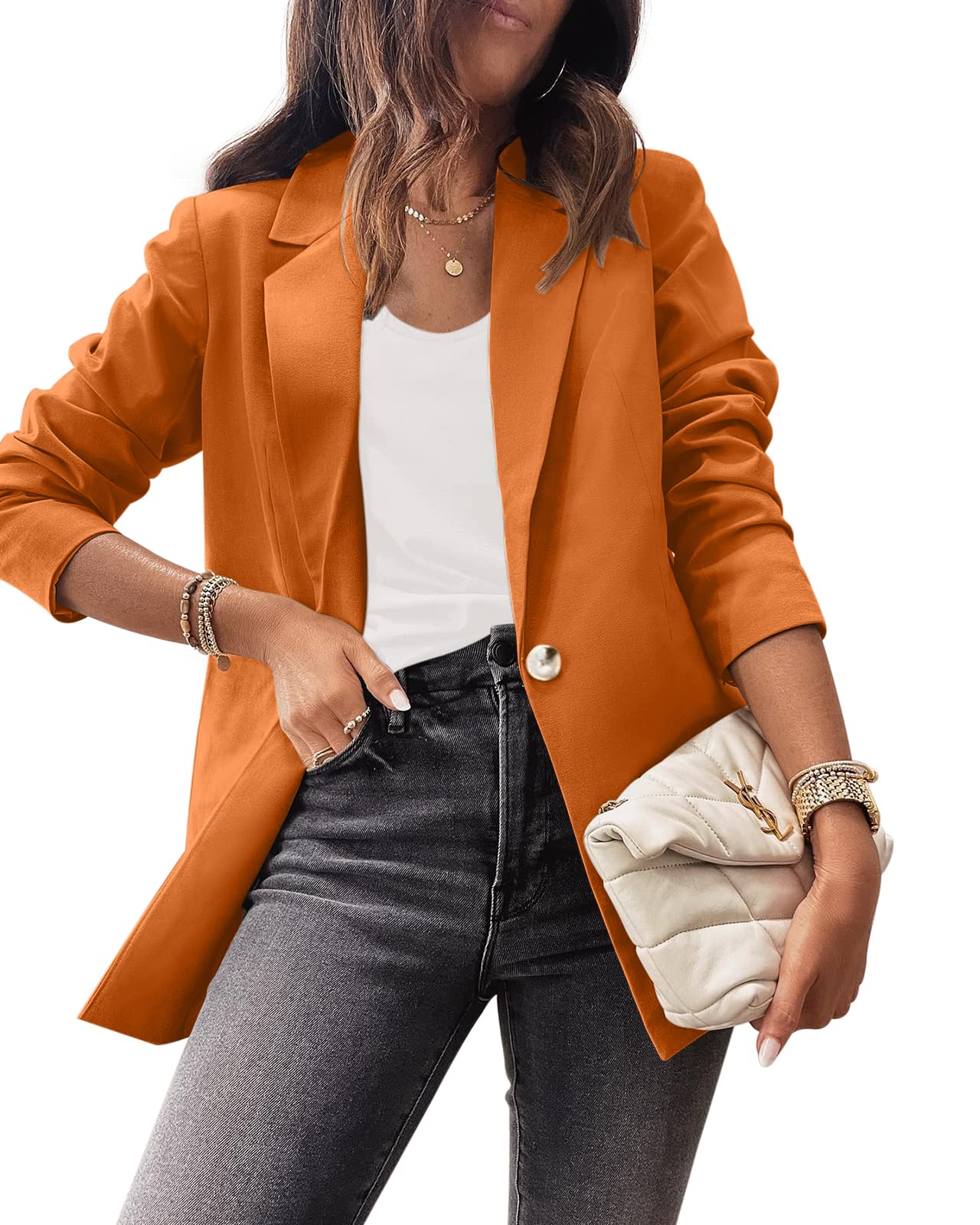 Dellytop Women's Casual Blazers Long Sleeve Lapel Button Solid Work Office Blazer Jacket Small