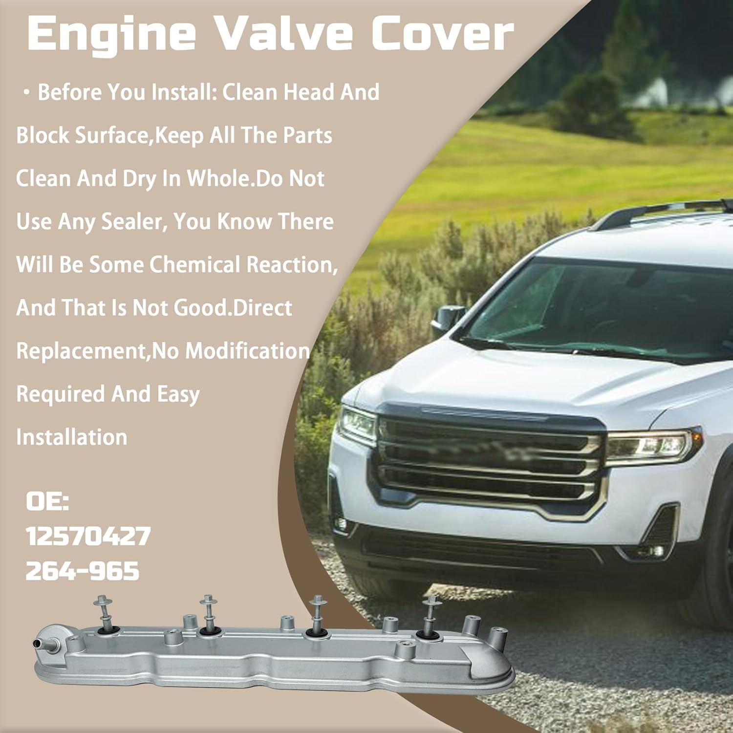 Left Driver Side Engine Valve Cover with Gaskets & Bolts Fit For GMC Sierra Yukon Envoy | Chevy Silverado Suburban Trailblazer Camaro | Pontiac Firebird G8 Replace # 12570427 264-965