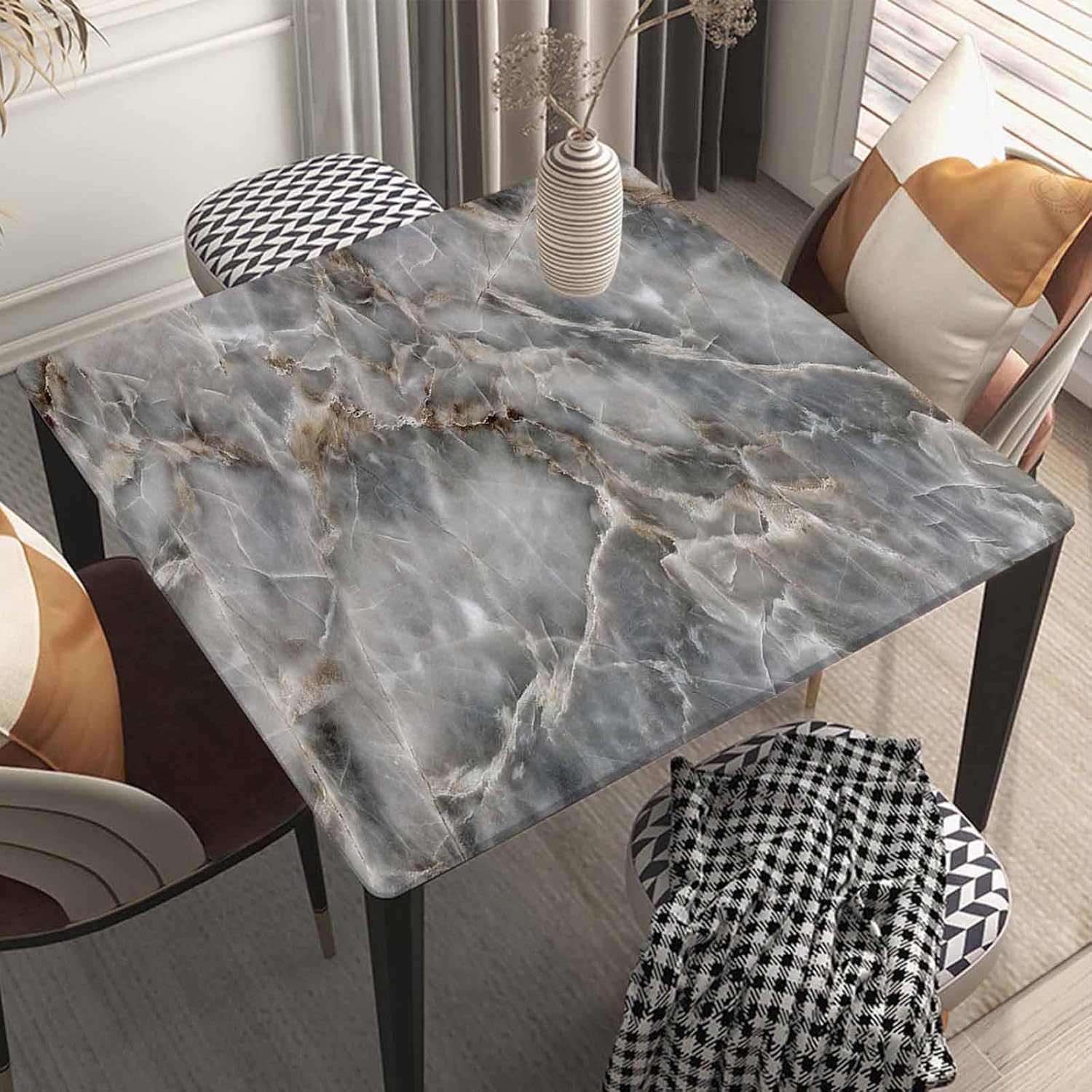 Marble Fitted Tablecloth Square Table Cloth Cover Grey Stone Texture Tablecloths Elastic Edge Covers Washable for Kitchen Dining Home Patio Picnic, Fit for 54x54 Tables, Style 4