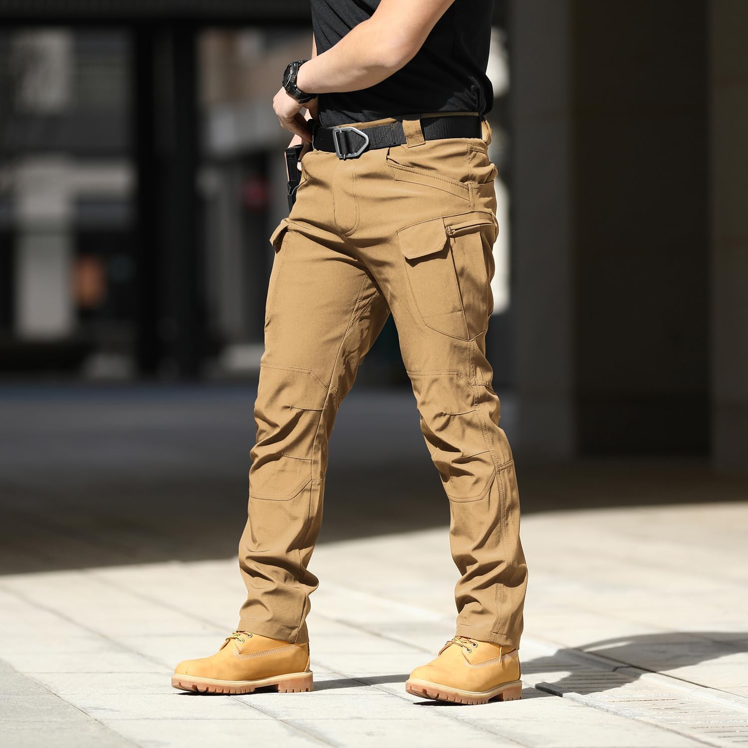FLYFIREFLY Men's Tactical Cargo Pants Water Resistant Ripstop Outdoor Quick Dry Hiking Work Pants with Pockets(No Belt)