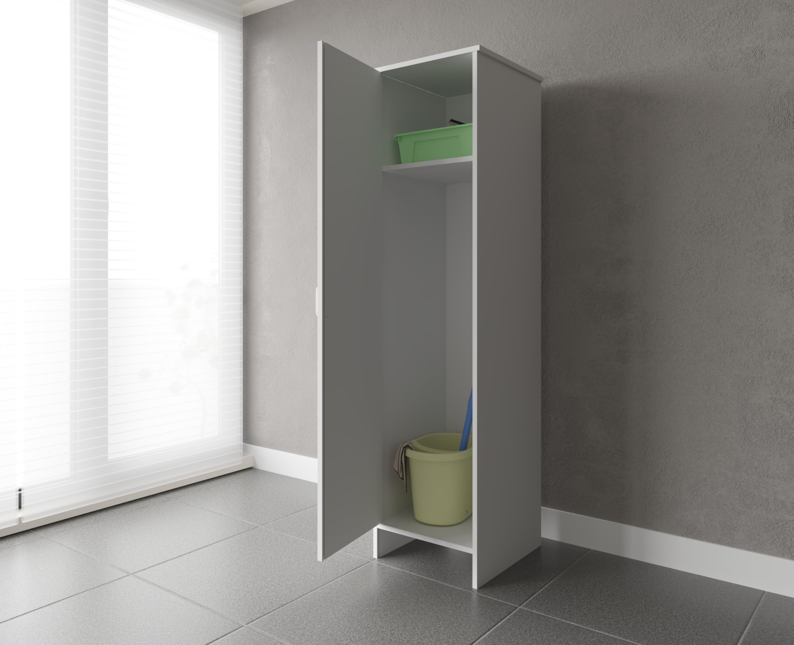 Negrari composizione, Mobile Lavatoio + Specchio + Colonna in Resina, Resistente all'umidità, Vasca resistente agli acidi, Kit di scarico incluso, Interno e Esterno, Bianco