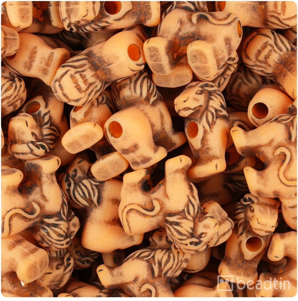 BeadTin Orange Antique 22mm Lion Plastic Pony Beads (24pcs)
