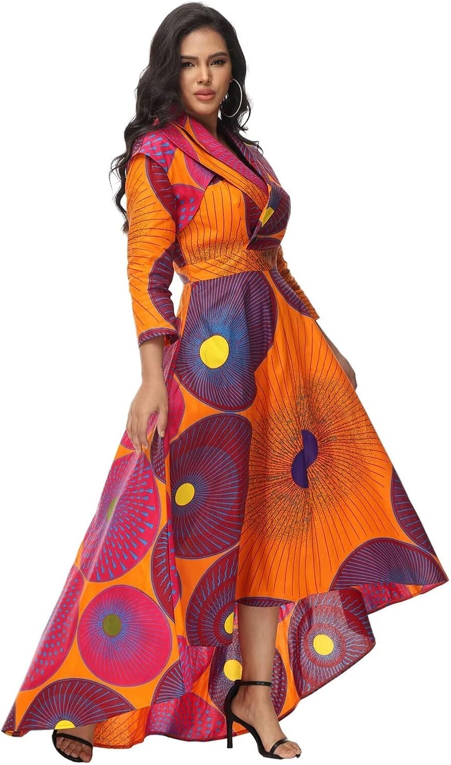 African Dresses for Women A-line Floor-Length Dress Traditional Ankara Kente Print Evening Dress