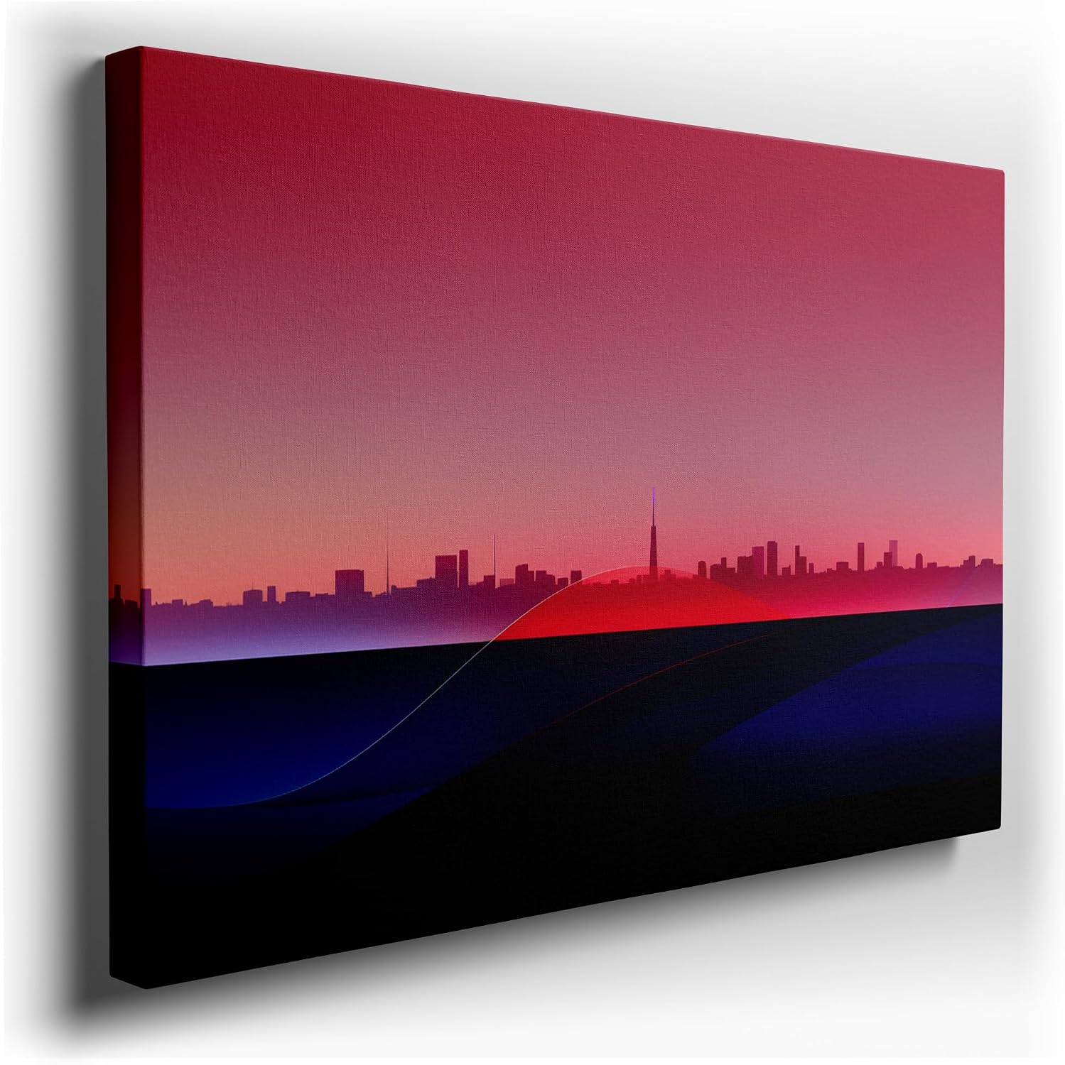 Canvas for Living room. Sunset Serenade - Embracing the City's Silhouette Under a Tapestry of Twilight Hues, 27 x 18 inch Canvas Wall Art - Ready to Hang