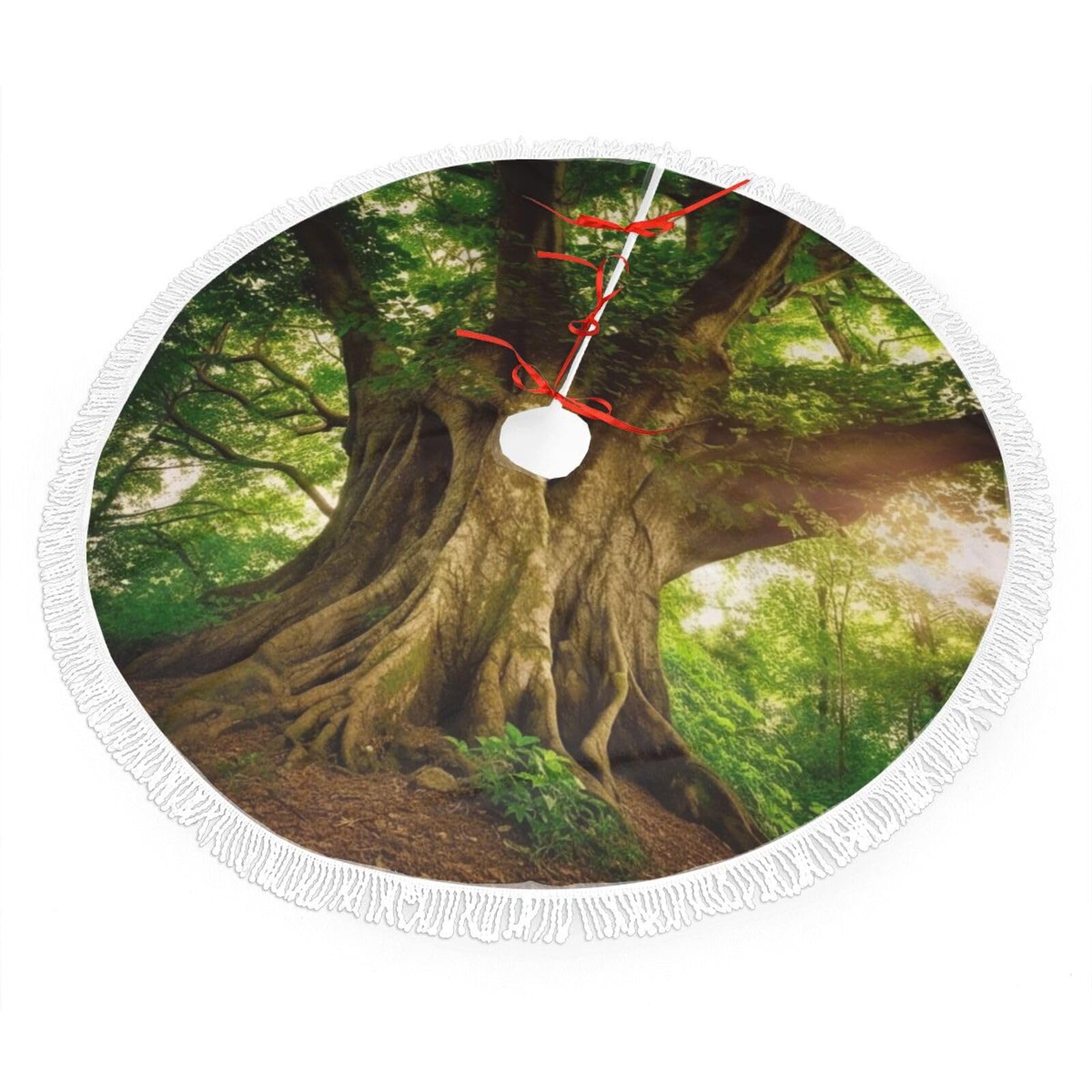 Thick Tree Christmas Tree Skirt 48", Soft Plush Xmas Tree Carpet with Tassel Christmas Ornaments Winter Holiday Tree Mat Decoration for Home Party Supplies