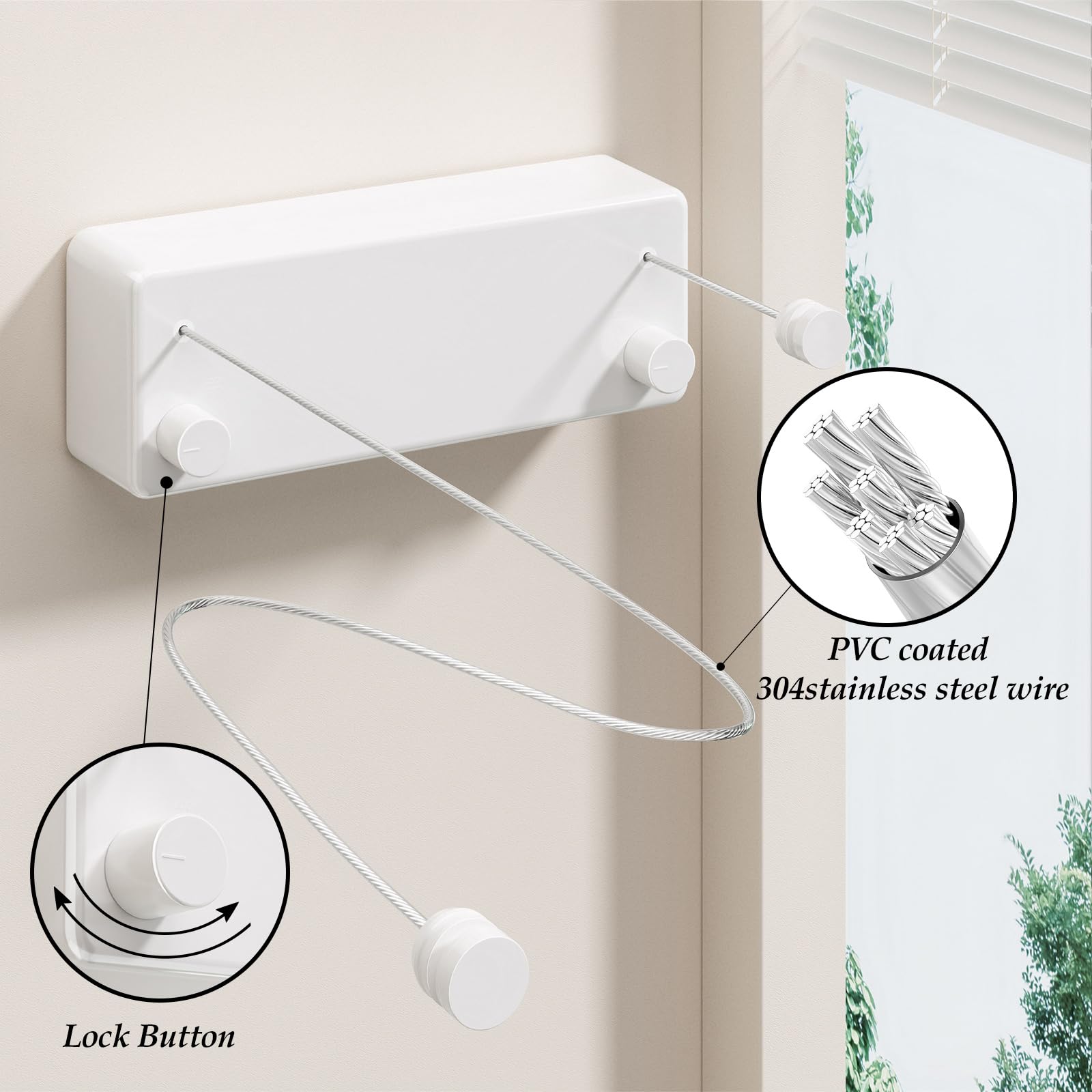 Danpoo Retractable Washing Line, Double 4.2 m Stainless Steel Clothes Lines Heavy Duty Indoor/Outdoor - Image 3