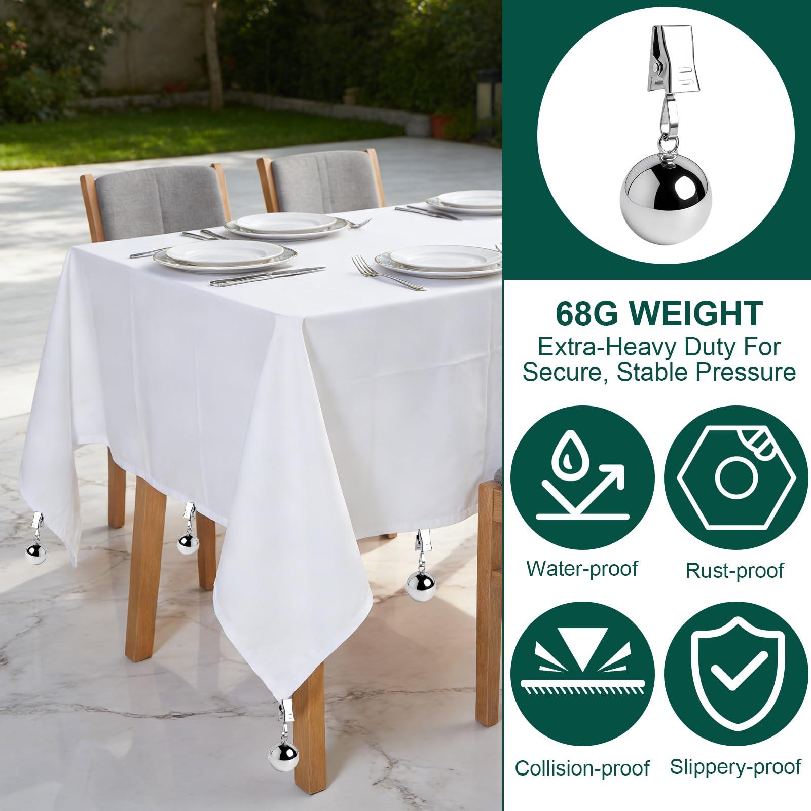 nplaseta Tischdeckenbeschwerer 8 Stück Stabile Tischdecken Gewichte, Extra Schwere Rostfreie Edelstahlkugeln mit Clips Gewichte für Vorhänge, Tischdeckengewichte für Outdoor Tischdecken Vorhänge - 5