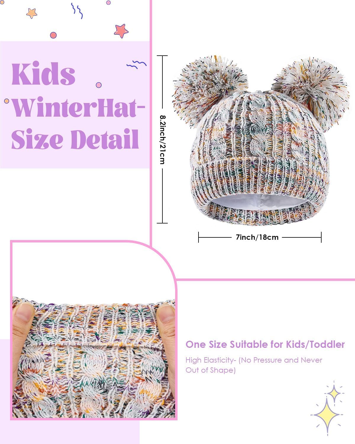 Century Star Kids Toddler Winter Hat- Satin Lined Beanie with Pom Pom Warm Knit Cap for Girls Boys One Size - Image 3