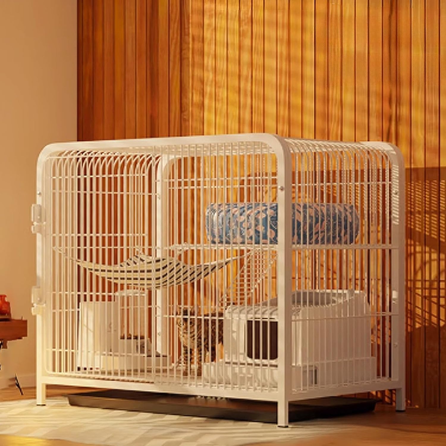 Cat Cage, Enclosed Cat Playpen with Top Cover, Escape-Proof Lock, Pull-Out Tray, White, 60x40x47cm