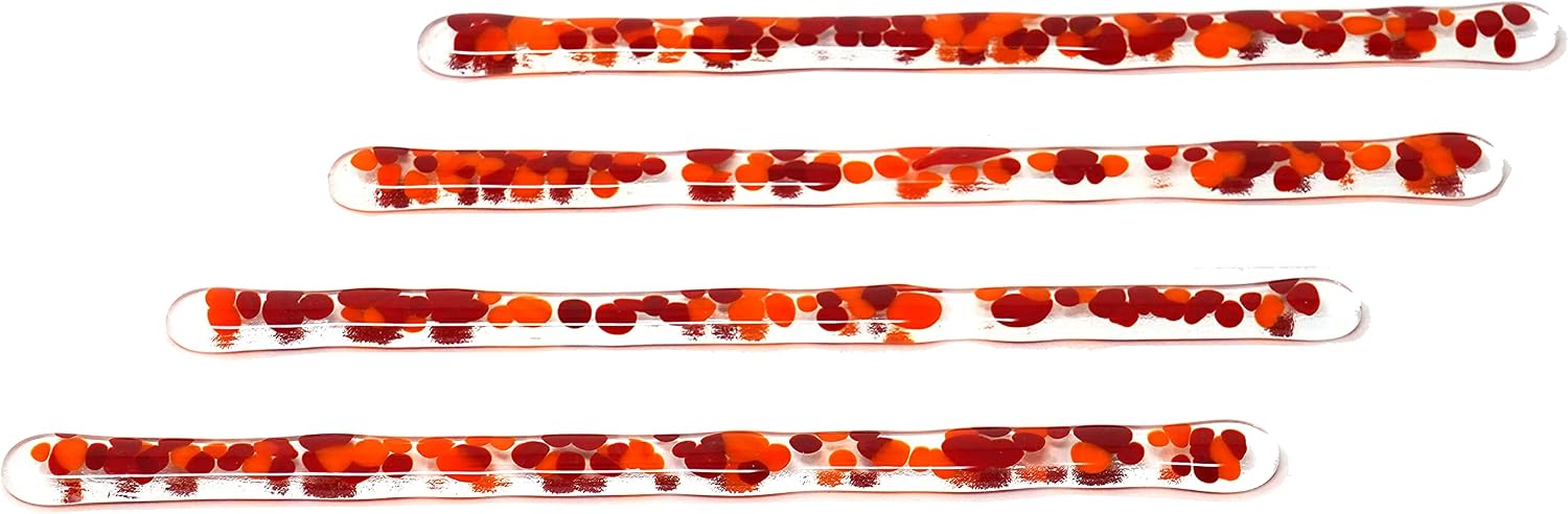 Handmade Glass Swizzle Sticks: Orange and Red (Team Spirit) - 7.25 inch stirrer for Coffee Tea and Mugs - Set of 4 with Gift Box by studioTica