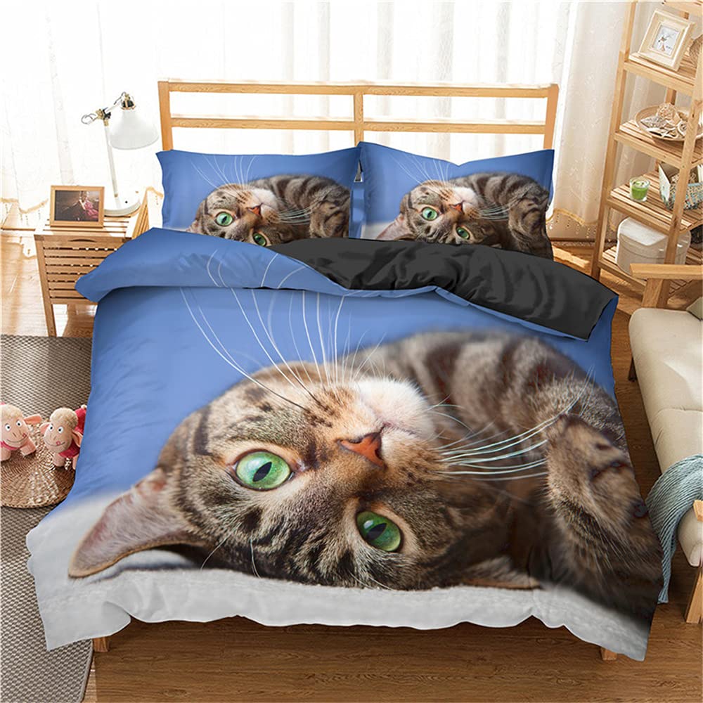 Housse de couette chat en microfibre thermorégulatrice pour lit enfant et ado
