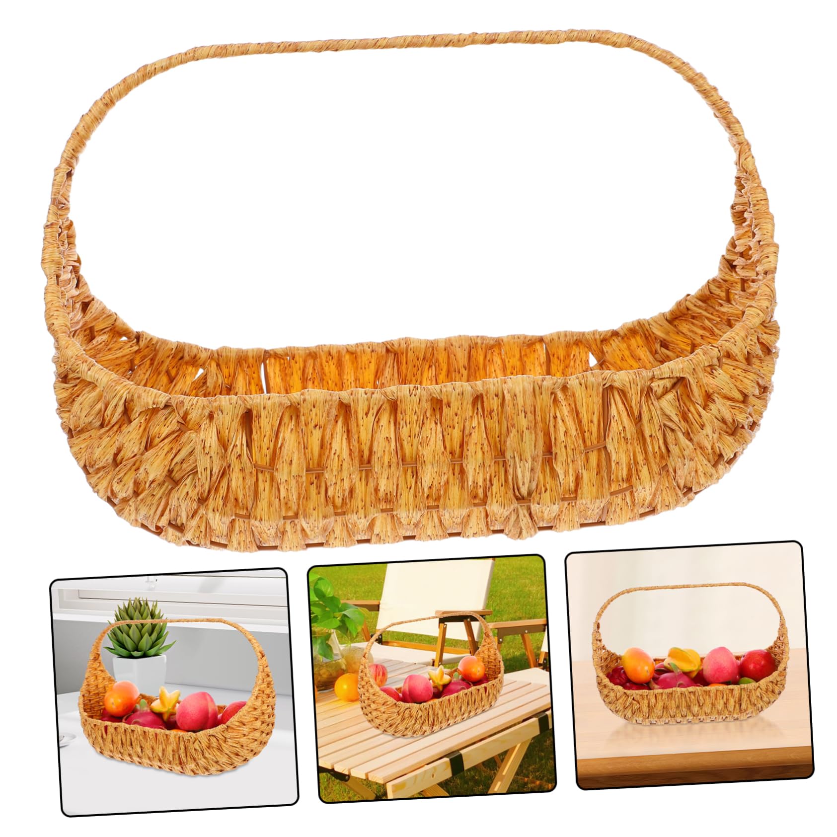 Ciieeo Cestino Da Picnic Intrecciato a Mano Cestino Multiuso Per Frutta E Verdura Organizer Portatile Per Raccolto Di Fiori Decorativo Per Uso Esterno